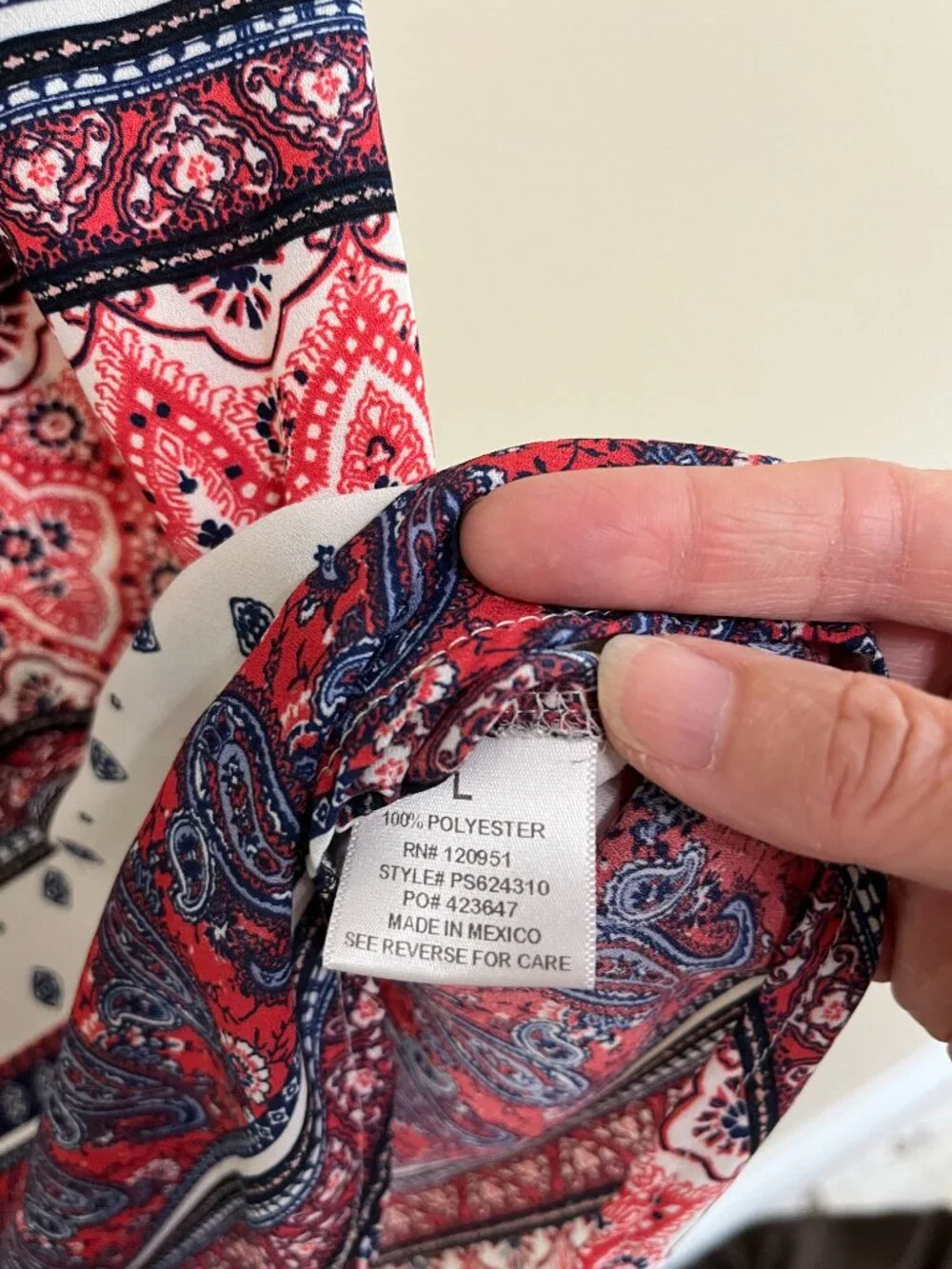 *Pink Rose Boho Paisley Print Casual Top Size Large
